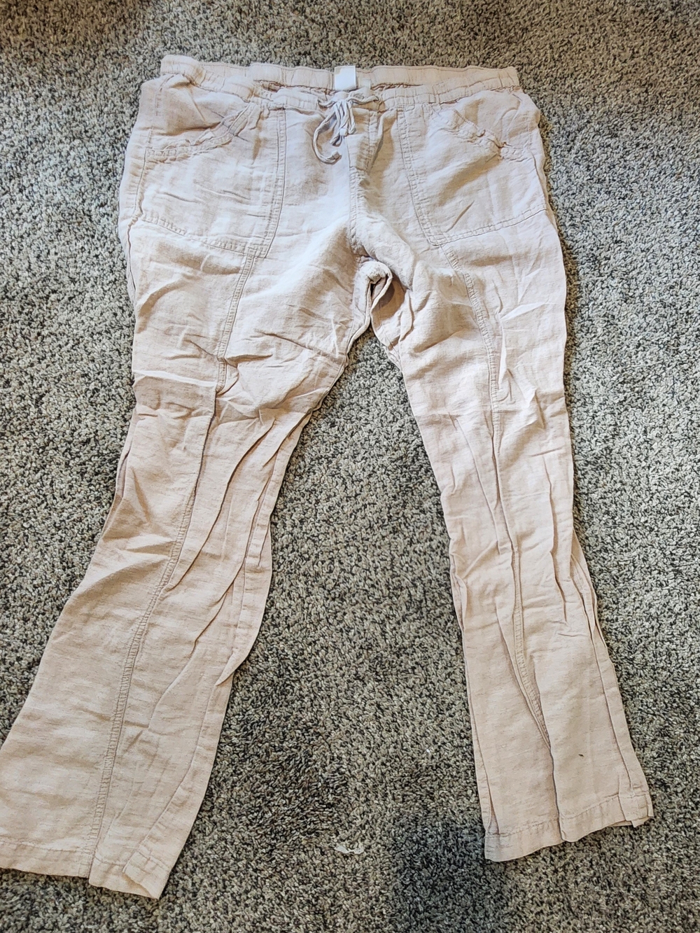 New York & Company Light Beige Drawstring Casual Linen Pants